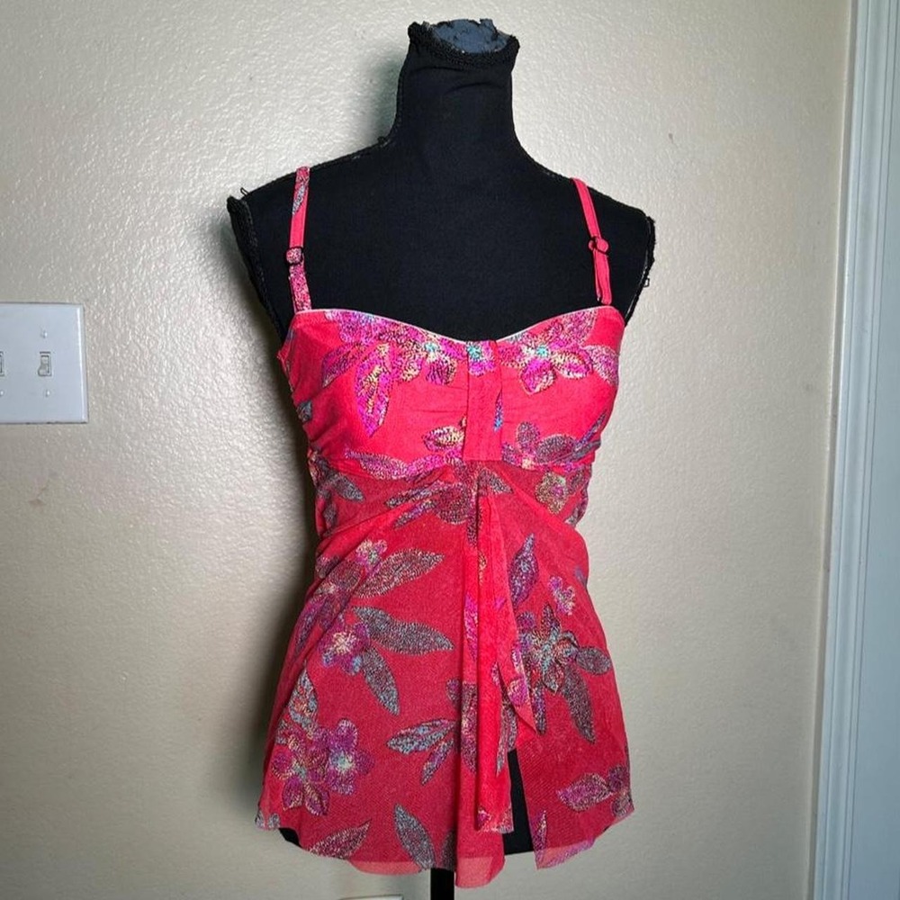 Croft & Barrow Y2K Pink Floral Cami Tank Top Babydoll Spaghetti Strap Small